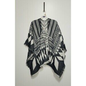 Marc New York Andrew Marc Geometric Hooded Poncho, Black & White - One Size